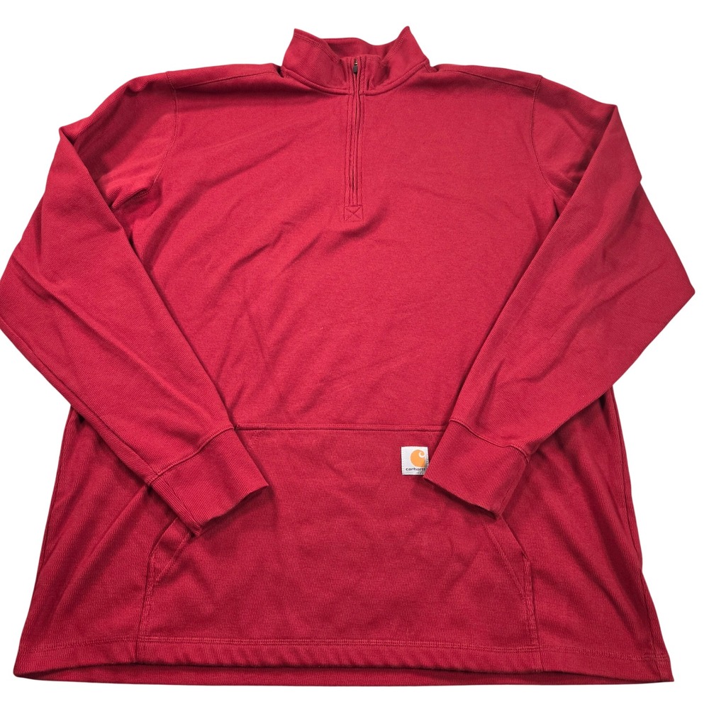 Carhartt 1/4 Zip Pullover Mens 2XL Tall Red Relaxed Fit Texture Knit 104428